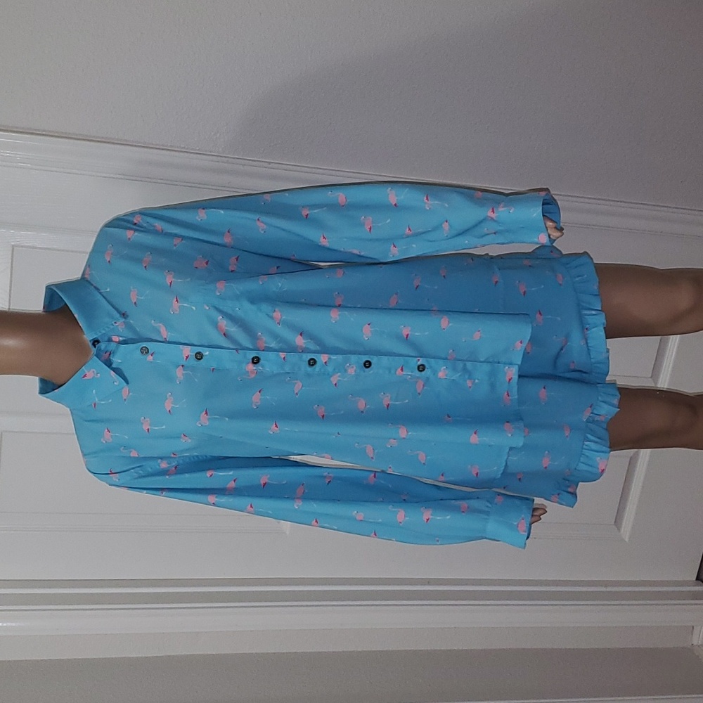 Vacate the Label L flamingo pajama set ruffle bottom shorts satiny flowy cozy
